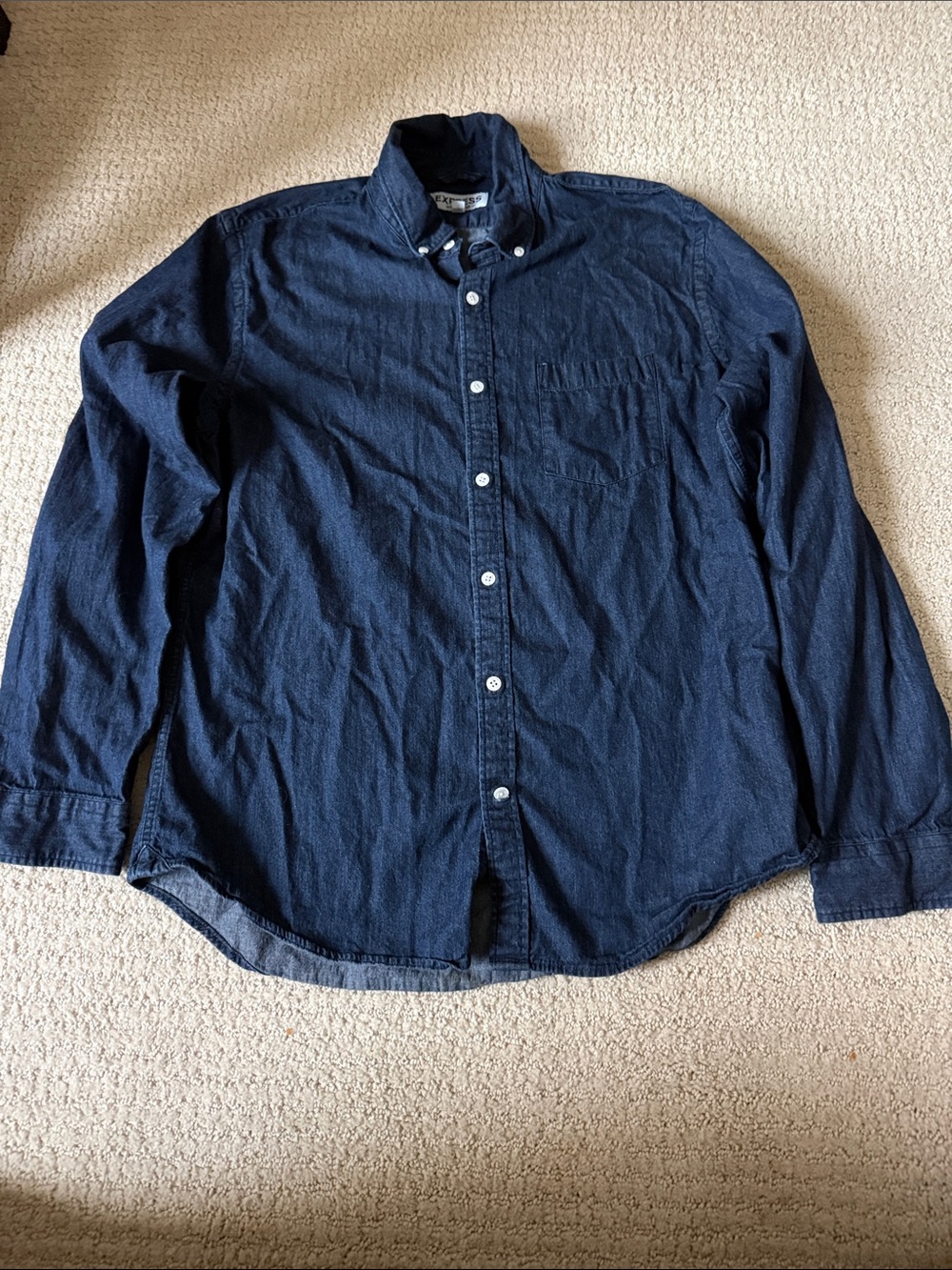 Men's Dark Blue Denim Button-Down Shirt